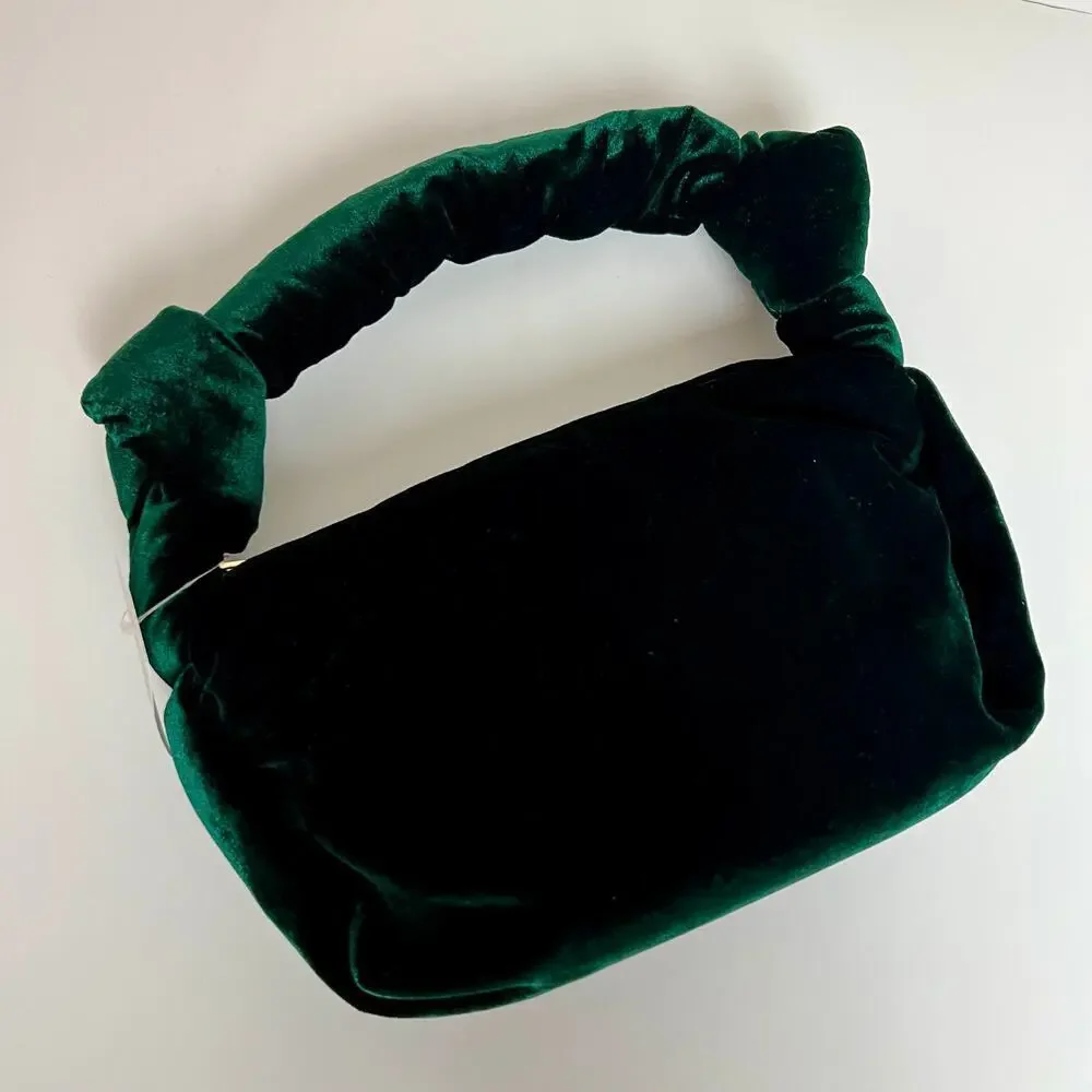 NEW JCrew Women's Velvet Emerald Green Double Knot Hobo Hand Bag in Old Forest